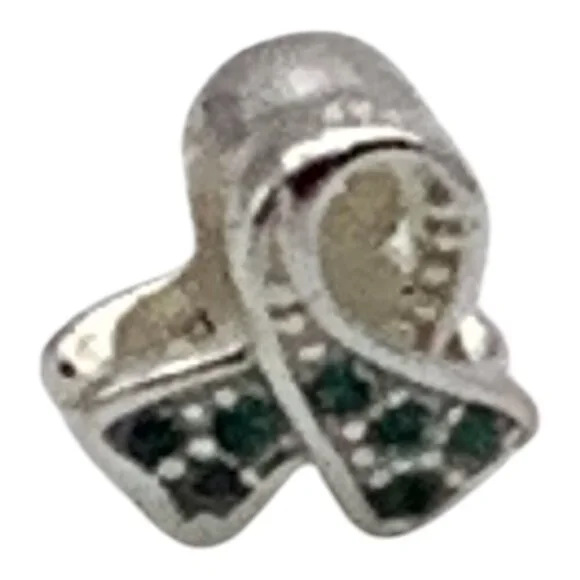 Charmed Craft 925 Sterling Silver Ribbon Pendant Green Crystals Cancer Awareness - Picture 8 of 8